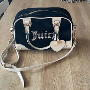 Juicy Couture velvet and leather straps Black and Cream Crossbody Bag